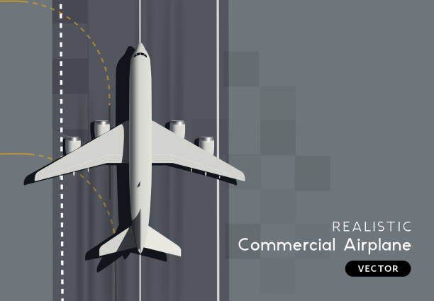 トップビューベクトル旅客民間航空機 - 滑走路点のイラスト素材／クリップアート素材／マンガ素材／アイコン素材