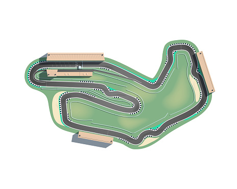 Top-down racing circuit isolated on white background.