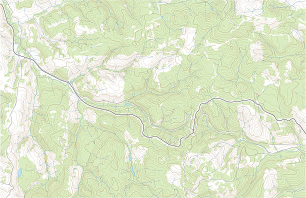 Topographic map with forest and streams Topographic map with forest, streams, and road in low mountainous terrain. Public domain topographic data compiled by the U.S. Geological Survey, sampled and modified from Bacona, Oregon, US Topo quadrangle, 2014. http://store.usgs.gov and http://ims.er.usgs.gov/gda_services/download?item_id=7258413. topography stock illustrations