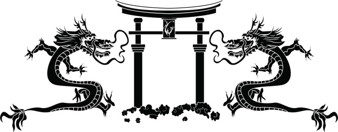 Torii and asian dragons stencil vector illustration for design vector