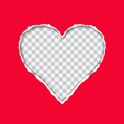 Torn red paper with a heart-shaped on transparent background, suitable as a greeting card - vector