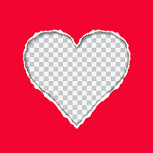 Torn red paper with a heart-shaped on transparent background, suitable as a greeting card - vector