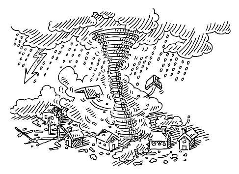 Tornado Disaster Small Town Drawing