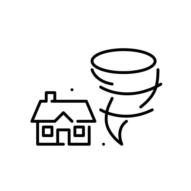 Tornado over a small house. Natural disaster. Pixel perfect, editable stroke icon vector art illustration
