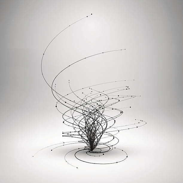 Tornado. Swirl with connected line and dots. Tornado. Swirl with connected line and dots. Wired wavy structure. Technology connection concept. Vector abstract illustration. wire frame model stock illustrations