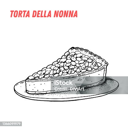 istock Torta della nonna sketch. Italian dessert vector illustration. Italian sweet hand drawn sketch. Vintage design template. 1366091979