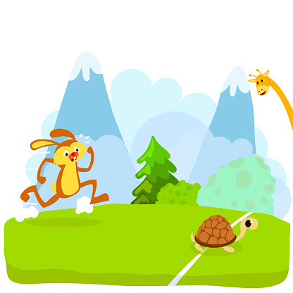 Tortoise and The Hare or Turtle and The Rabbit Fable Vectoral Illustration