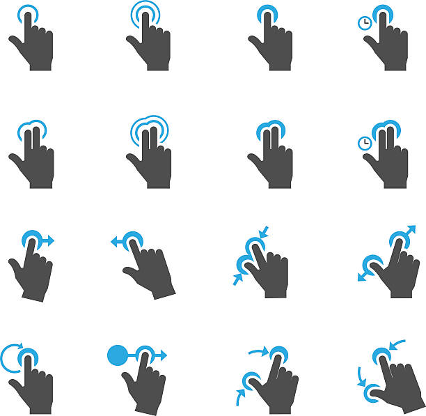 illustrazioni stock, clip art, cartoni animati e icone di tendenza di movimenti touch icone - pizzicotti