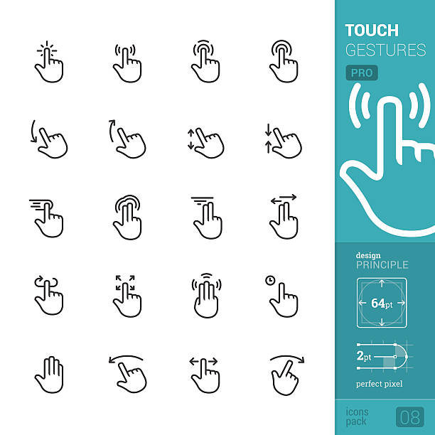 Touch gestures vector icons - PRO pack 20 Touch Gestures "Linear style" vector icons pack. gesturing stock illustrations