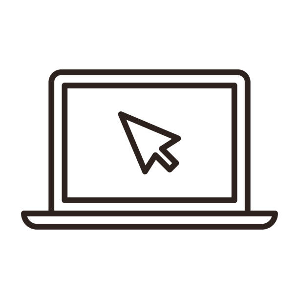 touchscreen und cursorsymbol - laptop stock-grafiken, -clipart, -cartoons und -symbole