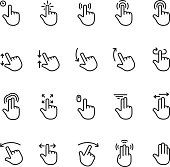 Twenty perfect pixel and vector icons representing Action gesture for Touch screen interfaces. 