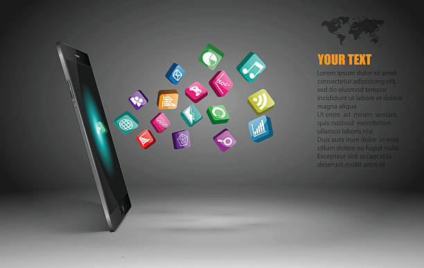 ekran dotykowy smartphone z ikon aplikacji, wektor - social media stock illustrations
