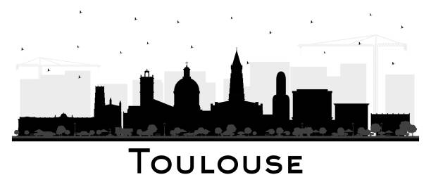 illustrations, cliparts, dessins animés et icônes de silhouette d’horizon de toulouse france city avec des bâtiments noirs isolés sur fond blanc. - toulouse