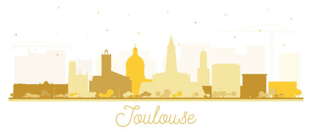 illustrations, cliparts, dessins animés et icônes de silhouette d’horizon de ville de toulouse france avec bâtiments d’or isolés sur blanc. - toulouse