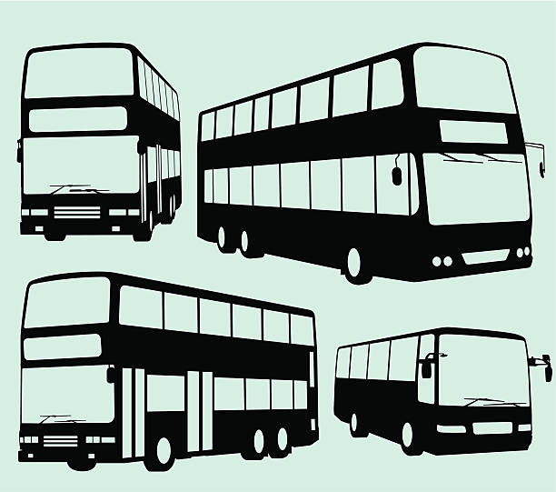 Tour Bus and Double Decker Silhouette of Tour Bus and Double Decker Bus. Zip contains AI and Hi-res jpeg. double decker bus stock illustrations