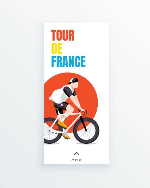 bildbanksillustrationer, clip art samt tecknat material och ikoner med tour de france mäns flera steg cykellopp sociala medier berättelse mall med cykel racer på röda cirkeln bakgrund. - tour de france cycling
