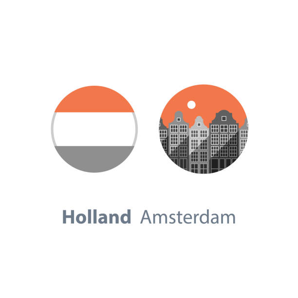 stockillustraties, clipart, cartoons en iconen met toerisme in europa, holland reisbestemming, amsterdam rij van huizen, stadsgezicht, stedelijke architectuur, de skyline van wijk - nederland rijtjeshuis