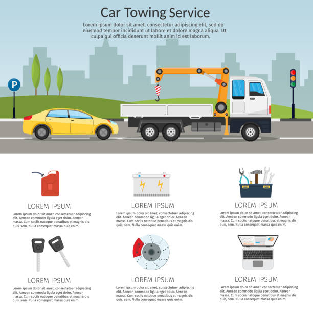 Tow truck city road assistance service evacuator of Online car help Flat design vector background illustration set Tow truck city road assistance service evacuator of Online car help Flat design vector background illustration set tow truck police stock illustrations