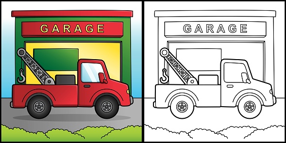 Tow Truck Coloring Page Vehicle Illustration
