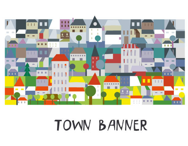 Town funny banner or border illustration vector art illustration