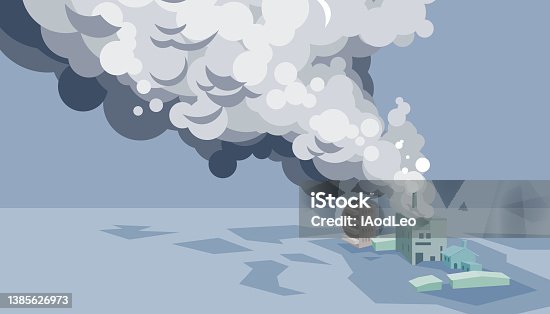 istock Toxic smoke from industrial factories floating in the air. 1385626973