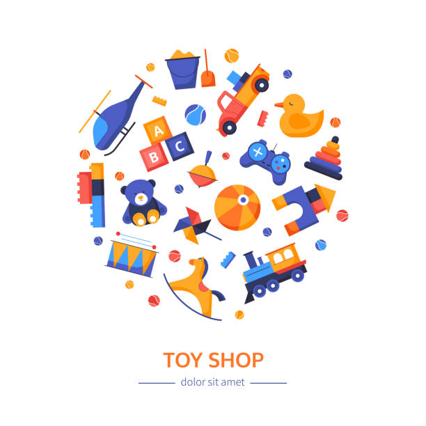 Toy shop - vector flat design style banner vector art illustration