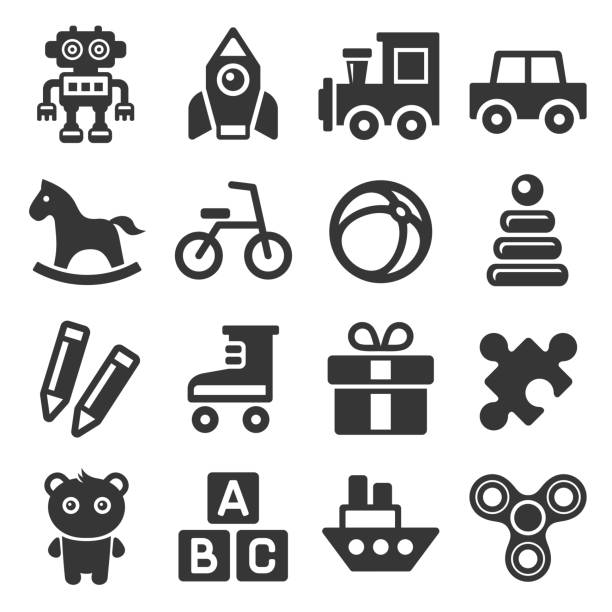 stockillustraties, clipart, cartoons en iconen met speelgoed icons set op witte achtergrond. vector - blok speelgoed