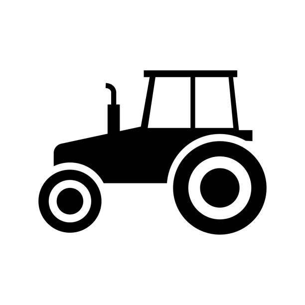 traktor-vektor-symbol, piktogramm, seitenansicht - traktor stock-grafiken, -clipart, -cartoons und -symbole