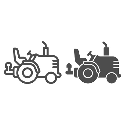 Tractor without roof line and solid icon, heavy equipment concept, agricultural truck sign on white background, farm tractor icon in outline style for mobile concept and web design. Vector graphics