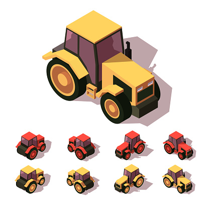 Tractors isometric icon set. Two colors. Isometric 3d vector illustration. Isolate background.