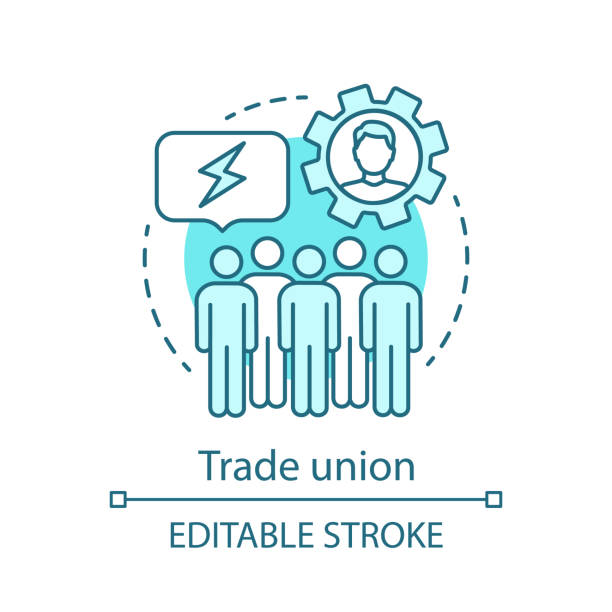 Trade union concept icon Trade union concept icon. Collective bargaining idea thin line illustration. Labor rights protection. Employee, workplace management. Corporate policy. Vector isolated outline drawing. Editable stroke angry general manager stock illustrations