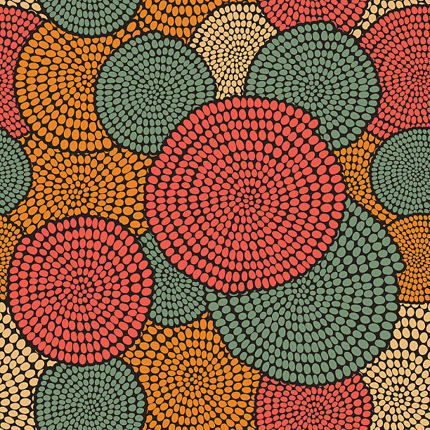 Traditional African Ornament with warm swirls. Seamless vector pattern. Hand drawn Traditional  African Ornamen. Stylized texture with arcs and circles. Plain warm  background for decoration or backdrop. bead stock illustrations