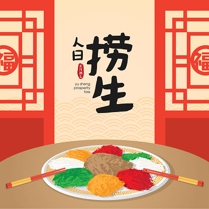 Traditional Chinese dish "Lou Sang", "Yu Shang". Usually as the appetizer due to its symbolism of "good luck" for the new year. (Translation: Prosperity Toss)