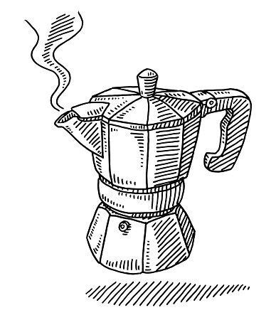 Traditional Espresso Maker Pot Drawing