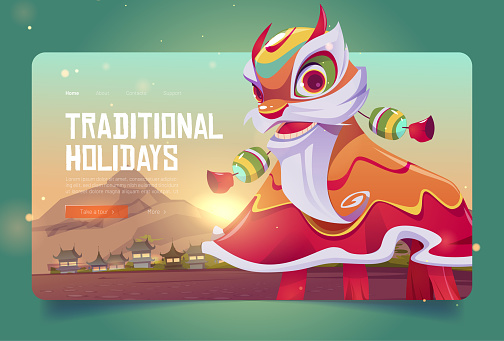 Traditional holidays banner with Chinese Lion