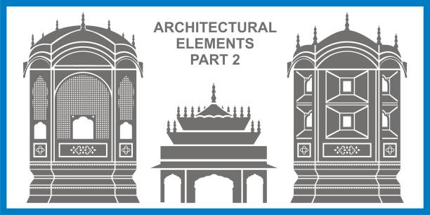 Traditional Indian Architectural Elements Traditional Indian Architectural windows of Hawa Mahal from Jaipur hawa mahal stock illustrations
