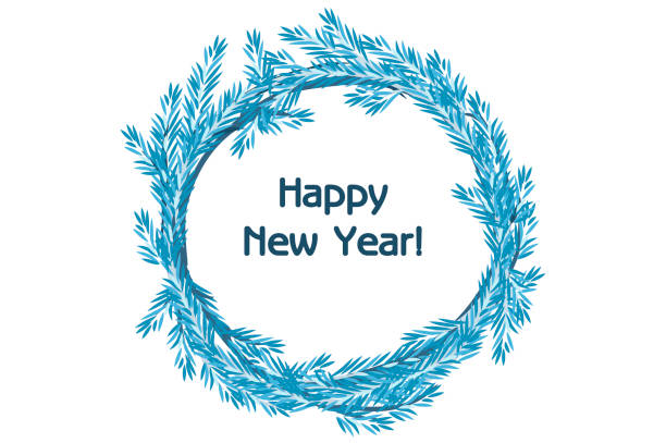 stockillustraties, clipart, cartoons en iconen met de kroon van de traditionele vector blauwe spar happy new year - hangplant wood