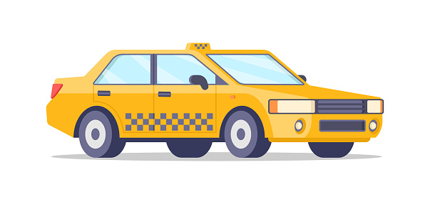 Traditional yellow ornamental taxi car isometric vector commercial passenger transportation