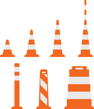 Traffic cones in flat design on white