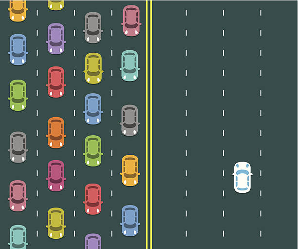 Traffic jam on a highway view from above, concept vector illustration.