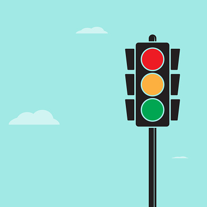 Traffic light pole with cloud vector on green background for flyers, bunners, presentations and posters. illustration