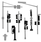 Various street lights and public telephone illustration