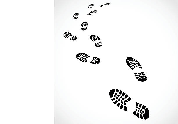 Trail of a sport shoes prints vector illustration Trail of a sport shoes prints  - vector illustration isolated on white background printmaking technique stock illustrations