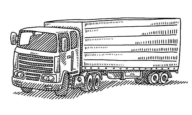 Trailer Truck Drawing Hand-drawn vector drawing of a Trailer Truck. Black-and-White sketch on a transparent background (.eps-file). Included files are EPS (v10) and Hi-Res JPG. truck drawings stock illustrations