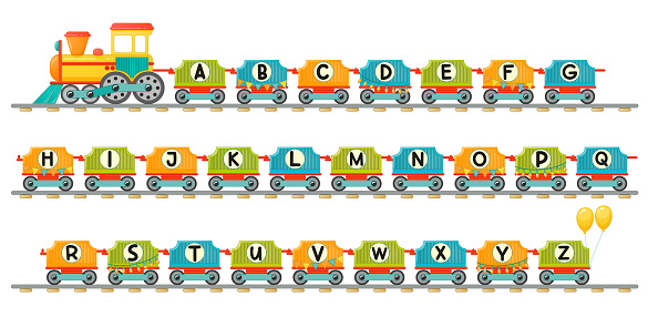 Train alphabet for kid in cartoon style.