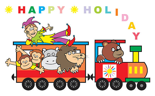 train and pets - teddy ray stock illustrations