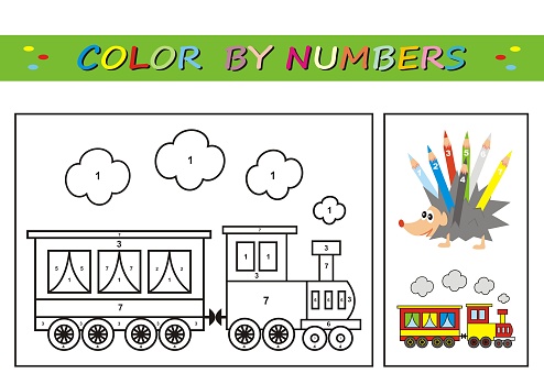 ✓ Imagen de conjunto de dibujos animados de trenes, tren viaje con niños y  amigo página para vector de niño para colorear Fotografía de Stock
