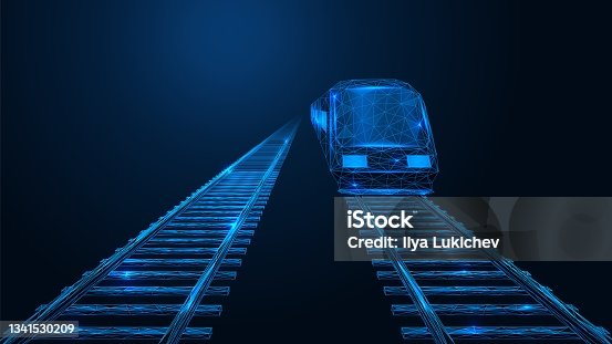 istock A train traveling on rails. 1341530209