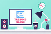 Modern flat design style layout template of training class. Vector illustration concept for printed materials or website and mobile development projects.