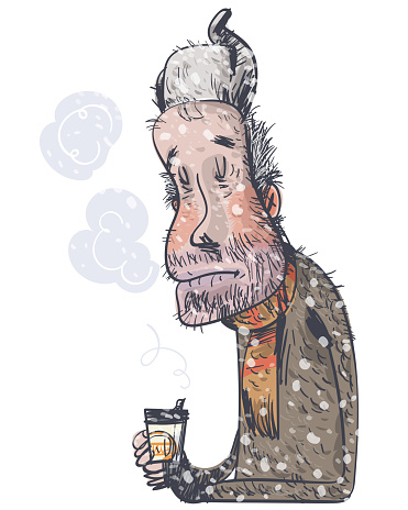 Tramp drinking coffee. Vector illustration